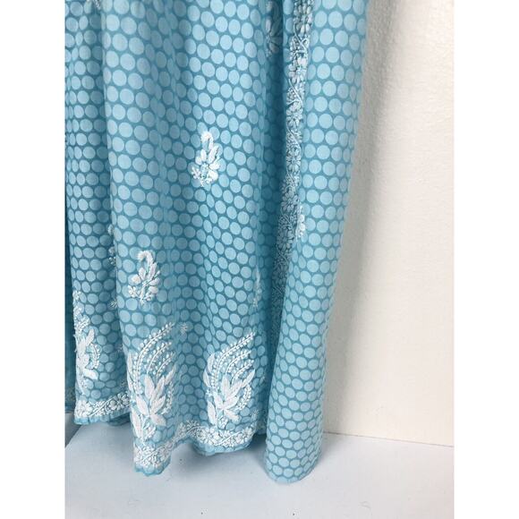 Amaya Textiles Size 40 (10) Blue White Floral Embroidered Kaftan Caftan Dress - Picture 4 of 11